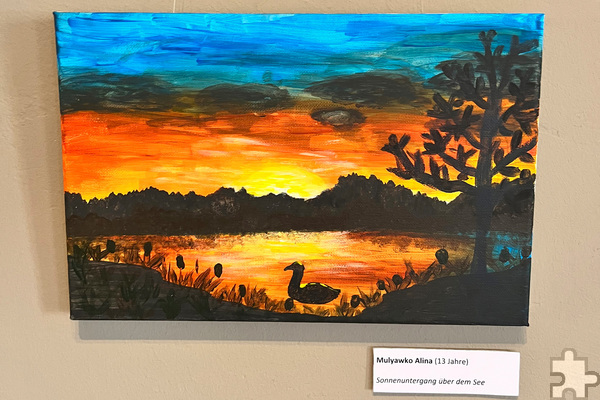 Friedliche Abendstimmung am See: Die 13 Jahre alte Alina Mulyawko hat dieses stimmungsvolle Landschaftsbild gemalt. Foto: Ronald Larmann/pp/Agentur ProfiPress
