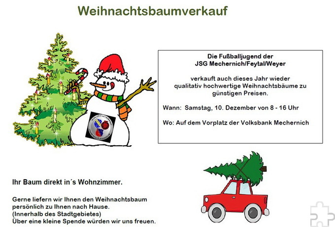 Mit diesem Flyer wirbt die Mechernicher Fußball-B-Jugend für ihren Weihnachtsbaumverkauf am 10. Dezember vor der Volksbank. Grafik: TuS/pp/Agentur ProfiPress