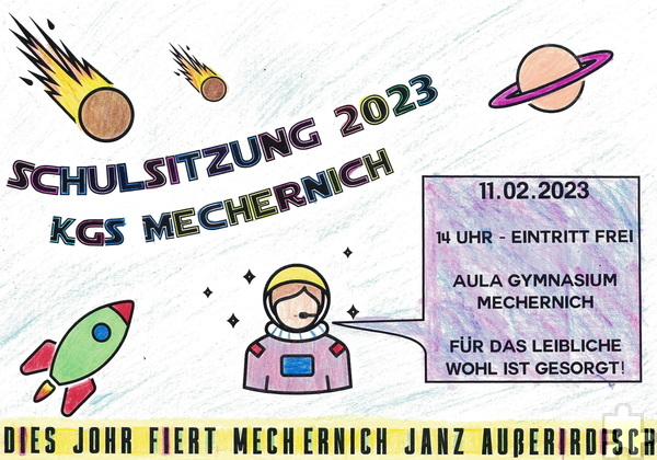 Mit diesem Plakat wirbt die Schule dafür, dass derzeitige und zukünftige Schülerinnen und Schüler mitfeiern. Grafik: Grundschule Mechernich/pp/Agentur ProfiPress