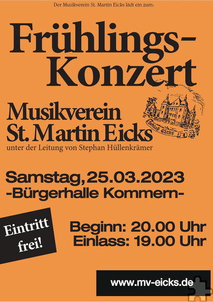 Mit diesem Plakat wirbt der Verein für das lang vorbereitete Konzert. Grafik: Musikverein St. Martin Eicks/pp/Agentur ProfiPress