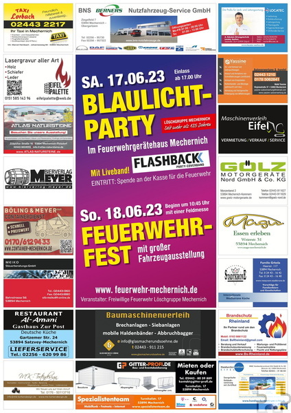 Mit diesem Plakat wirbt die Löschgruppe für ihr Jubiläumsfest. Grafik: Löschgruppe Mechernich/pp/Agentur ProfiPress