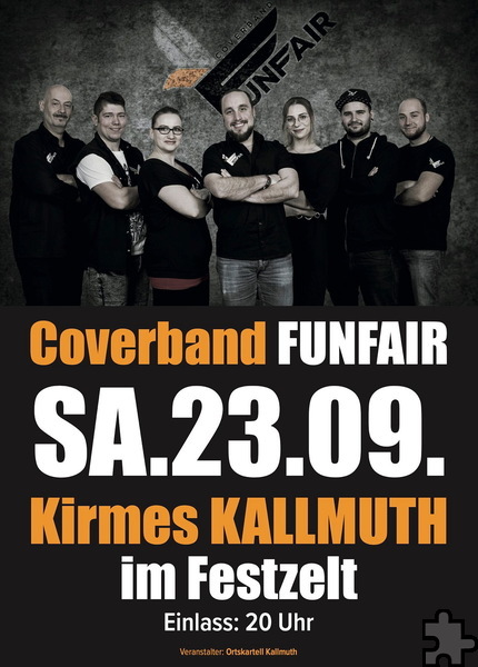Konzert und Tanz mit der Coverband „Funfair“ feiert Kallmuth am Kirmessamstagabend, 23. September, ab 20 Uhr. Repro: Kai Steffens/pp/Agentur ProfiPress