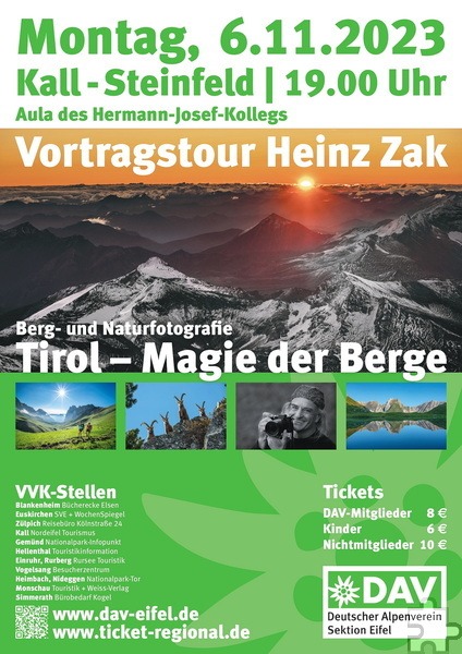 Mit diesem Plakat wirbt der „Deutsche Alpenverein Sektion Eifel“ für die Veranstaltung. Foto: Heinz Zak/pp/Agentur ProfiPress