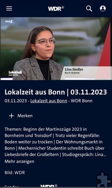 Auch die Bonner „Lokalzeit“ im WDR-3-Fernsehen berichtete über die rührende Geschichte in Buchform.  Repro: Manuela Holtmeier/Stadt/pp/Agentur ProfiPress