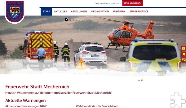 Zahlreiche Informationen über die Mechernicher Feuerwehr finden Interessierte inzwischen auf der neuen Homepage unter www.feuerwehr-mechernich.de. Screenshot: Ronald Larmann/pp/Agentur ProfiPress