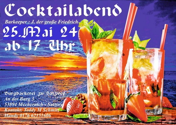 In der „Burgbäckerei zu Satzvey“ kann man am Samstag, 25. Mai, frische Cocktails genießen. Grafik: Burgbäckerei zu Satzvey/pp/Agentur ProfiPress