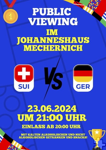 Mit diesem Plakat wirbt die Pfarrgemeinde für das „Public Viewing“. Grafik: /pp/Agentur ProfiPress