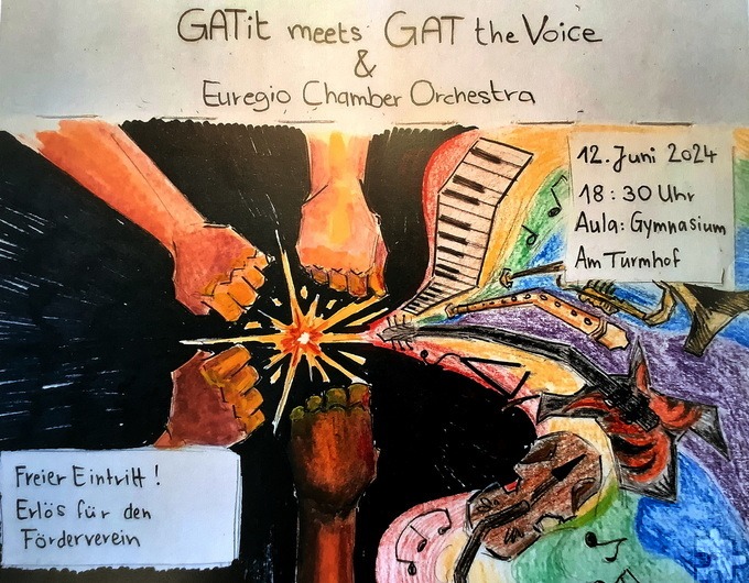 „GATit“, GAT the Voice“ und das professionelle „Euregio Chamber Orchestra“ spielen kostenlos am 12. Juni in der Aula des GAT Mechernich. Grafik: Boushra Sidhoum/GAT/pp/Agentur ProfiPress