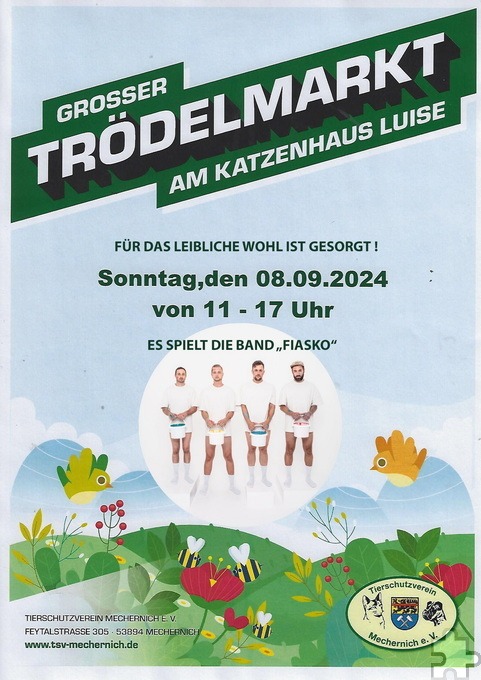 Mit diesem Plakat wirbt der Veranstalter für den Trödelmarkt, dessen Erlös in Erweiterungsbauten investiert werden soll. Grafik: Veranstalter/pp/Agentur ProfiPress 