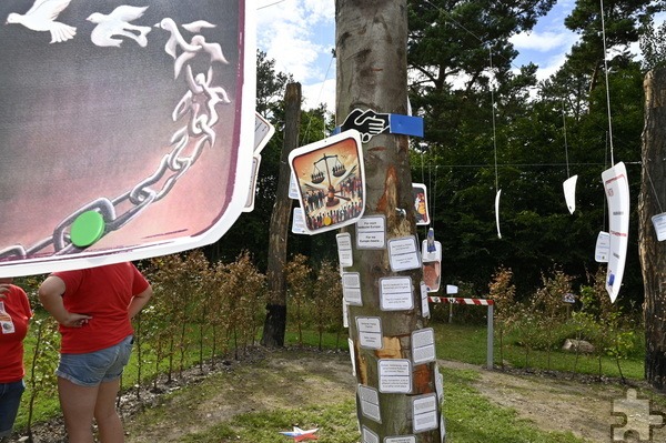 Bilder sagen bekanntlich mehr als Worte. Dennoch ist den Rotkreuzlerinnen beim diesjährigen Peace Camp in Vogelsang ip eine gute Mischung aus Beidem gelungen. Foto: Henri Grüger/pp/Agentur ProfiPress