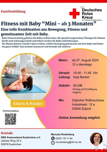 Mit diesem Flyer bewirbt das Familienbildungswerk des Roten Kreuzes seinen neuen Kursus „Fitness mit Baby »MINI« ab 3 Monaten“. Repro: Sabine Roggendorf/pp/Agentur ProfiPress