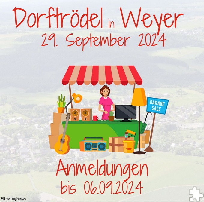 Mit diesem Plakat wirbt die Dorfgemeinschaft Weyer für ihren zweiten Dorftrödelmarkt am Sonntag, 29. September, von 10 bis 16 Uhr. Repro: Björn Wassong/pp/Agentur ProfiPress