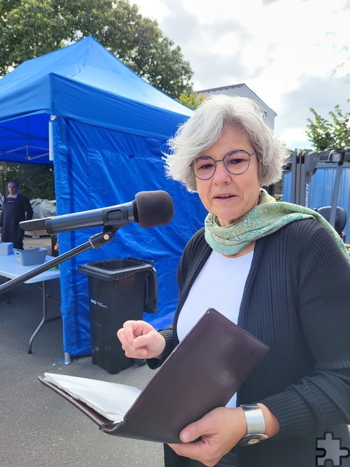 Die evangelische Pfarrerin Susanne Salentin beschäftigte sich am Erntedankwochenende, auf das die Einweihung des neuen Tafel-Verteilzentrums fiel, mit der gerechten Verteilung der Güter auf dieser Welt. Foto: Manfred Lang/pp/Agentur ProfiPress