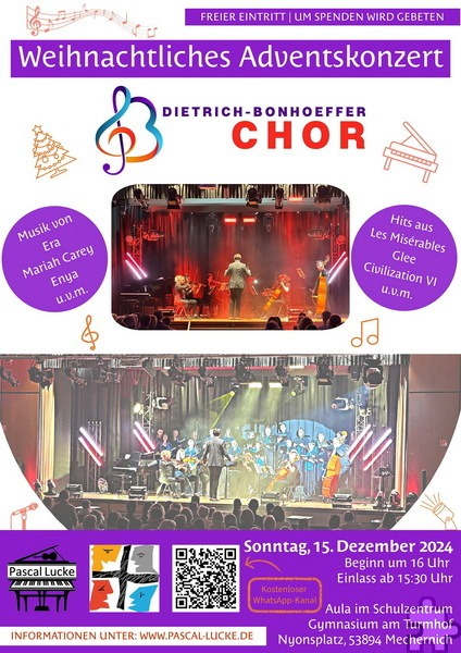 Mit diesem Plakat bewirbt der renommierte Mechernicher Dietrich-Bonhoeffer-Chor sein beschwingtes Adventskonzert am dritten Adventsonntag, 15. Dezember. Repro: Sabine Roggendorf/pp/Agentur ProfiPress