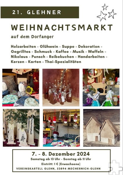 Mit diesem Plakat bewirbt das Glehner Vereinskartell seinen am 2. Adventswochenende stattfindenden „Weihnachtsmarkt“. Repro: Julia Vitt/pp/Agentur ProfiPress