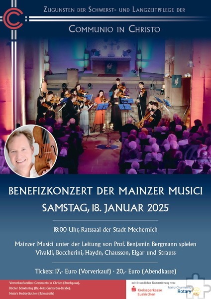 Mit Plakaten und Flyern bewirbt die Communio das Benefizgastspiel der „Mainzer Musici“ am Samstag, 18. Januar, ab 18 Uhr im Mechernich Ratssaal. Repro: Manfred Lang/pp/Agentur ProfiPress