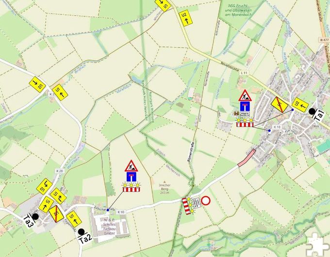 Die Kreisstraße 10 zwischen Floisdorf und Schwerfen wurde bis 7. Februar verlängert. Eine Umleitung ist ausgeschildert. Grafik: Stadt Zülpich/pp/Agentur ProfiPress