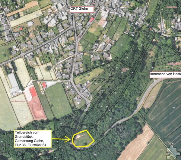 Die Mechernicher Stadtverwaltung verpachtet wieder ein Grundstück. Die Grünfläche liegt zwischen Glehn und Hostel und ist 2.600 m² groß. Grafik: Kreis Euskirchen/pp/Agentur ProfiPress