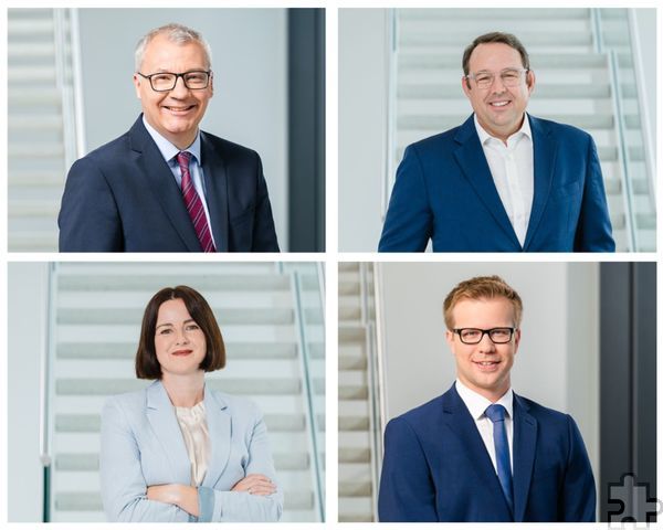 Das Beraterteam der dhpg: Wirtschaftsprüfer und Steuerberater Volker Loesenbeck (o. l., im Uhrzeigersinn), Gereon Gemeinhardt, Rechtsanwalt, Fachanwalt für Erbrecht und Steuerrecht, Jan Heidbüchel, Steuerberater und Fachberater für Unternehmensnachfolge, sowie Claudia Schröck, Steuer- und Fachberaterin für Unternehmensnachfolge. Foto: dhpg