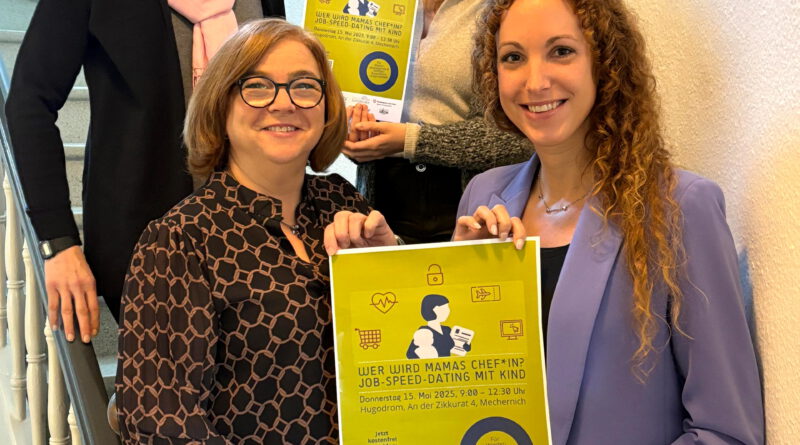 Unter dem Motto „Wer wird Mamas neuer Chef?“ findet am 15. Mai wieder ein „Job-Speed-Dating“ im „Hugodrom“ in der Firmenicher „Freizeitfabrik Zikkurat“ statt. Organisiert haben dies Christina Johanny, Sandra Schmitz, Hannah Offermanns und Laura Meyer. Foto: Privat/pp/Agentur ProfiPress