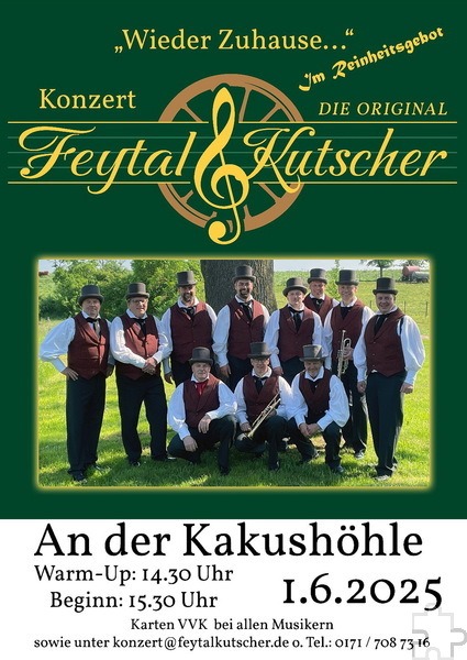Aus der Not der Pandemie machten die Feytal-Kutscher 2021 eine musikalische Tugend. Jetzt gibt die bekannt gewordene Truppe am 1. Juni ihr viertes Open-Air-Konzert an der Dreimühlener Kakushöhle. Repro: Sabine Roggendorf/pp/Agentur ProfiPress
