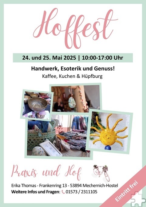 Mit diesem Plakat wollen Erika und Josef Thomas ihren Besuchern einen Vorgeschmack auf die vielen kunsthandwerklichen Artikel beim Hoffest Ende Mai geben. Grafik: Veranstalter/pp/Agentur ProfiPress