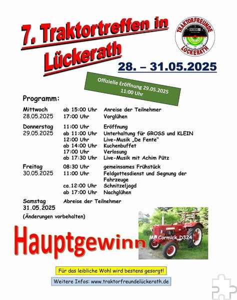 Mit diesem Plakat werben die Traktorfreunde Lückerath für das nächste regionale Treffen in der Stadt Mechernich vom 28. Bis 30. Mai. Repro: Manfred Lang/pp/Agentur ProfiPress