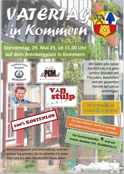 Mit diesem Plakat wirbt das Vereinskartell Kommern um viele gut gelaunte Väter samt Anhang.