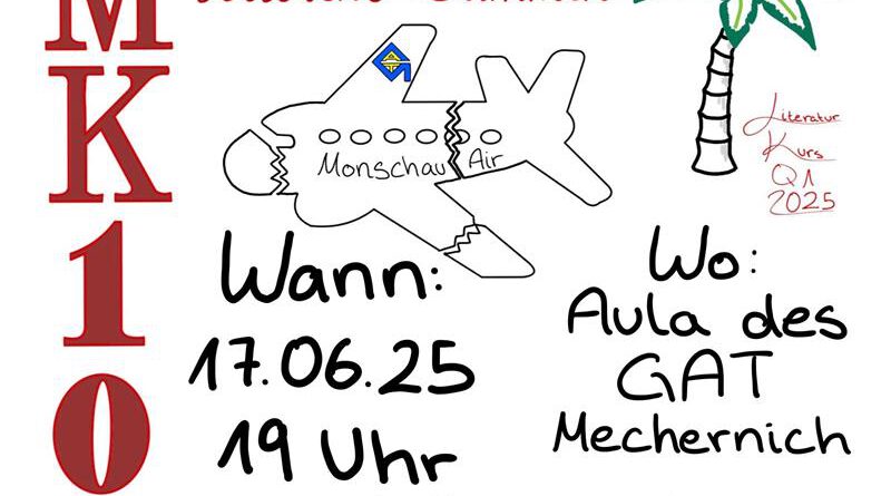 Eine Talkshow, die unverhofft auf eine einsame Insel führt, ist Thema des selbstgeschriebenen Theaterstücks „MK10: Verlorene Stimmen“ am 17. Juni am GAT Mechernich. Grafik: Estelle D./GAT/pp/Agentur ProfiPress