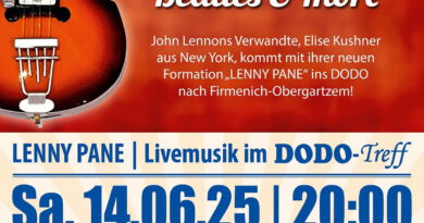 Mit diesem Plakat wirbt Veranstalter Mike Wandel für einen Gig der Beatles-and-more-Band „Lenny Pane“ im Firmenich-Obergartzemer Doppeldorf-Treff „DoDo“ am Samstag, 14. Juni, ab 20 Uhr. Repro: Sabine Roggendorf/pp/Agentur ProfiPress