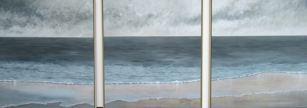 Tom Kreys Triptychon „Nordsee“, Öl auf Leinwand, 2025, ist vom 13. Juli bis 9. August mit den Werken anderer europäischer Künstler in einer Gemeinschaftsausstellung im „Haus der Kultur“ in Prüm ausgestellt. Repro: Tom Krey/pp/Agentur ProfiPress