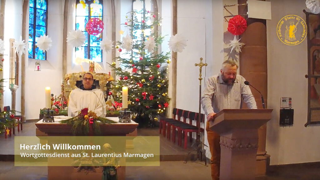 Diakonant Tilj Puthenveettil aus Mechernich und Streaming-„Macher“ Sebastian Poensgen während einer gemeinsamen Gottesdienstübertragung. Foto: Privat/pp/Agentur ProfiPress