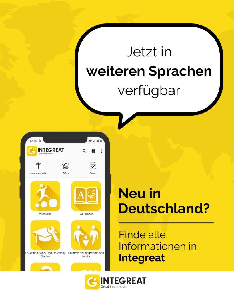 Ab sofort unterstützt die App „Integreat“ 14 Sprachen und Deutsch in leichter Sprache, um möglichst viele Menschen zu erreichen. Grafik: Kreis Euskirchen/pp/Agentur ProfiPress