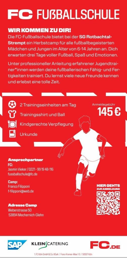 In Kooperation mit der SG Rotbachtal/Strempt findet das Ganze in der Glehner Waldrand-Arena statt. Grafik: 1. FC Köln/pp/Agentur Profipress