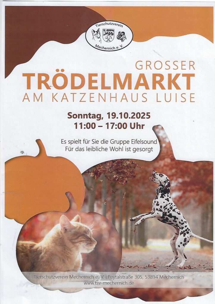 Dieses Plakat weist auf den Trödelmarkt am 19. Oktober hin. Grafik: Tierheim/pp/Agentur ProfiPress