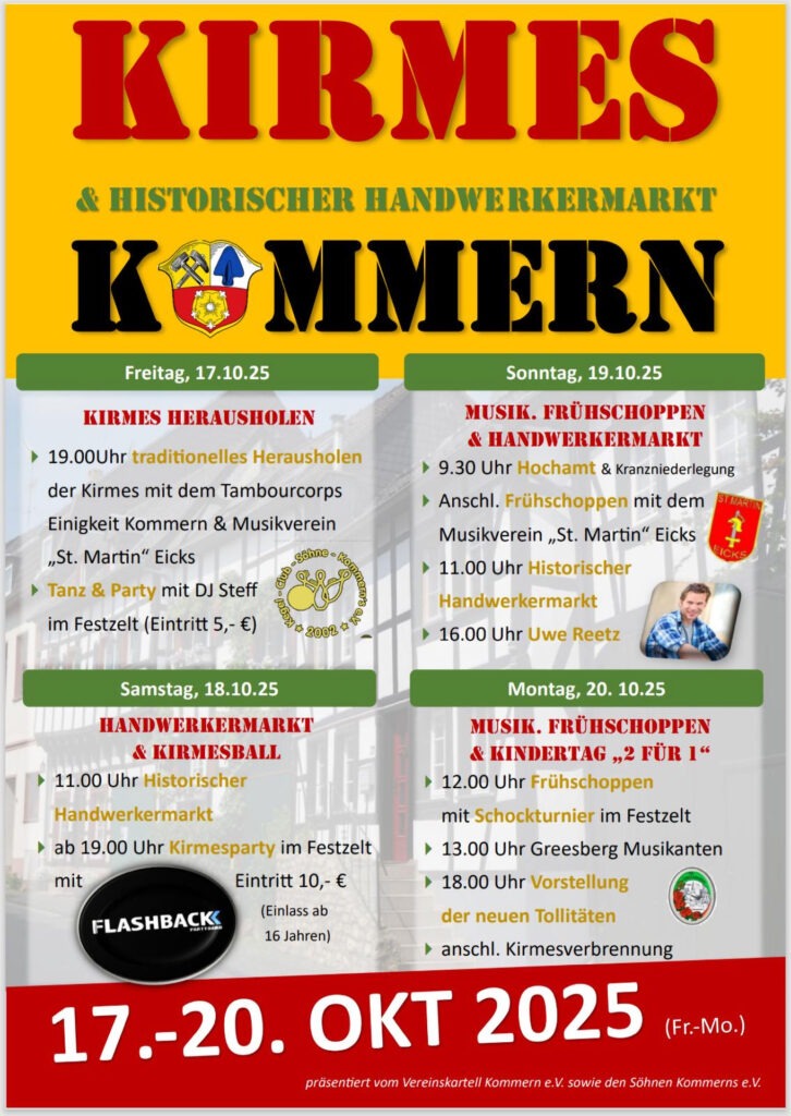 Mit diesem Plakat werben die Veranstalter für Handwerkermarkt und Kirmes in Kommern. Foto: Veranstalter/pp/Agentur ProfiPress