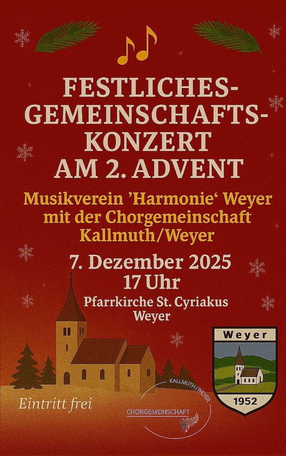 Mit diesem Plakat werben die Veranstalter für ein vorweihnachtliches Musikevent in der Kirche mit anschließender Glühweinverkostung im Jugendheim. Repro: Gabi Lingscheidt/pp/Agentur ProfiPress