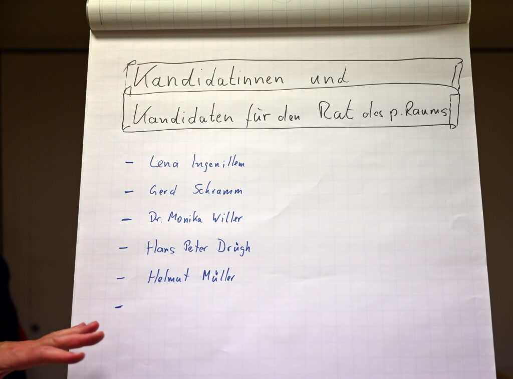 Zwischen sechs und zwölf Frauen und Männer empfiehlt der Bischof von Aachen seinen neugebildeten Pastoralen Räumen für ihre Führungs- und Koordinierungsgremien, die so genannte „Räte des Pastoralen Raumes“. In Mechernich fand sich am Freitagabend fünf Kandidat/inn/en. Sie wurden einstimmig gewählt. Foto: Manfred Lang/pp/Agentur ProfiPress    