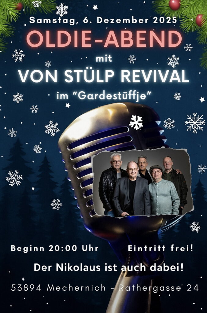 Mit diesem Plakat bewirbt „Gardestüffjen“-Gastronom Heinz „Ady“ Sechtem den Oldieabend nmit „Von Stülp“: Un de »Hellije Mann« kütt och noch!“ Repro: Sabine Roggendorf/pp/Agentur ProfiPress