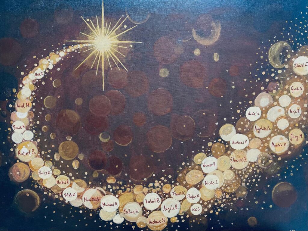 Die ehemalige Mitarbeiterin Natalja Ackermann hatte in Mechernich eigens einen Sternenschweif gestaltet, in den alle Namen der Verstorbenen geschrieben waren. Foto: Sozialwerk Communio in Christo e.V./pp/Agentur ProfiPress