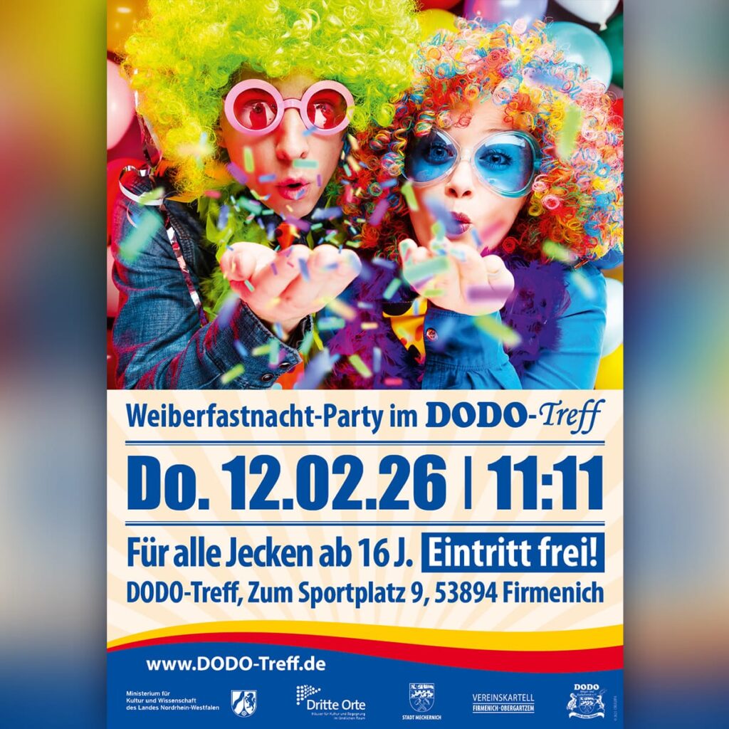 Der DoDo Bürger- und Kulturverein lädt alle Jecken ab 16 Jahren zur Weiberfastnacht-Party ab 11.11 Uhr in den DoDo-Treff ein. Foto: Veranstalter/pp/Agentur ProfiPress