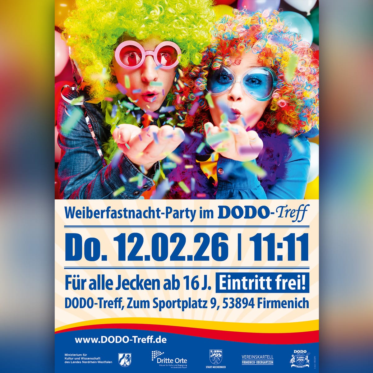 Der DoDo Bürger- und Kulturverein lädt alle Jecken ab 16 Jahren zur Weiberfastnacht-Party ab 11.11 Uhr in den DoDo-Treff ein. Foto: Veranstalter/pp/Agentur ProfiPress