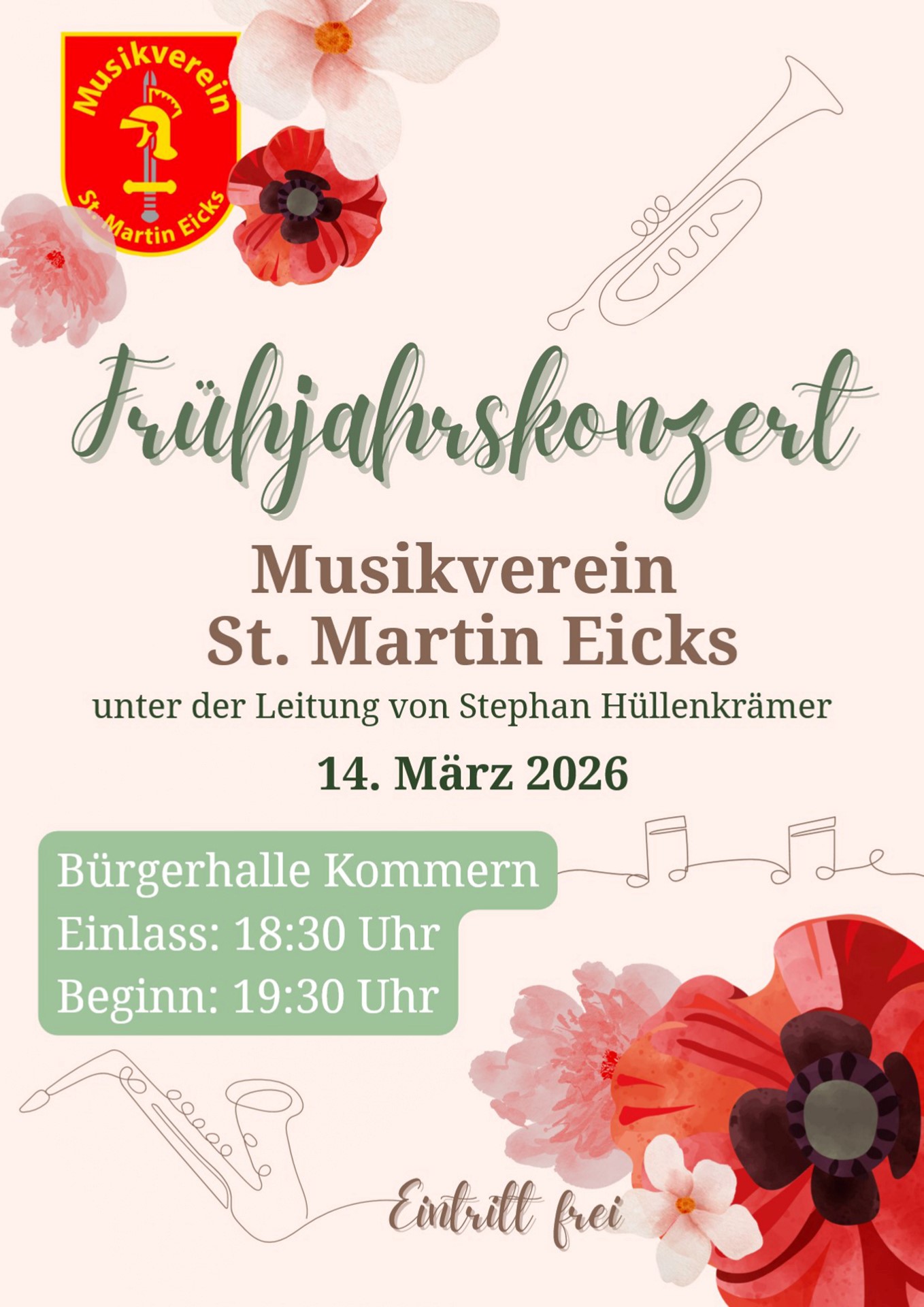 Mit diesem Plakat werben die Musikerinnen und Musiker für möglichst viele Besucherinnen und Besucher. Grafik: MV Eicks/pp/Agentur ProfiPress