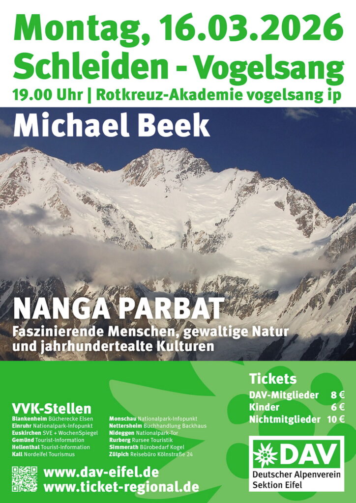 Der Deutsche Alpenverein Sektion Eifel lädt am Montag, 16. März, um 19 Uhr zum Filmvortrag von Michael Beek „Rund um den Nanga Parbat“ in die Rotkreuz-Akademie vogelsang ip. Foto: Veranstalter/pp/Agentur ProfiPress