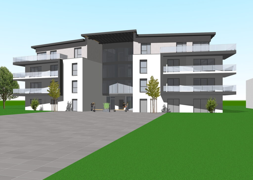 So stellen sich die Architekten die fertige „Heimatpassage“ vor, wenn alles auf den Punkt gebracht und begrünt worden ist. Die ersten Mieter können nach anderthalbjähriger Bauzeit bereits im April einziehen. Repro: Schäfer & Bauer GbR/pp/Agentur ProfiPress