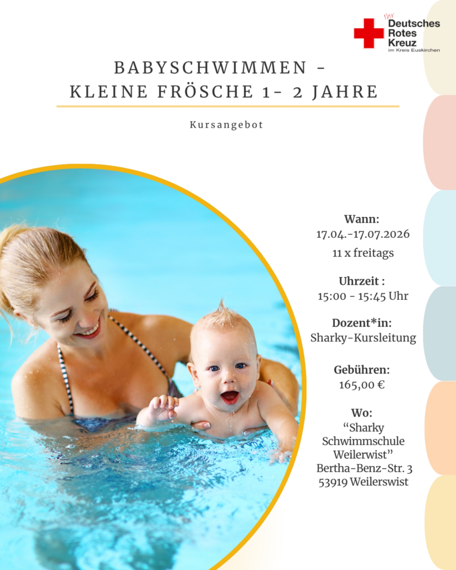 Ab sofort ist der Einstieg in den laufenden Babyschwimmkurs „Kleine Frösche“ jeden Freitagnachmittag in Weilerswist möglich. Anmeldung nimmt die Rotkreuz-Familienbildung entgegen. Foto: DRK/pp/Agentur ProfiPress