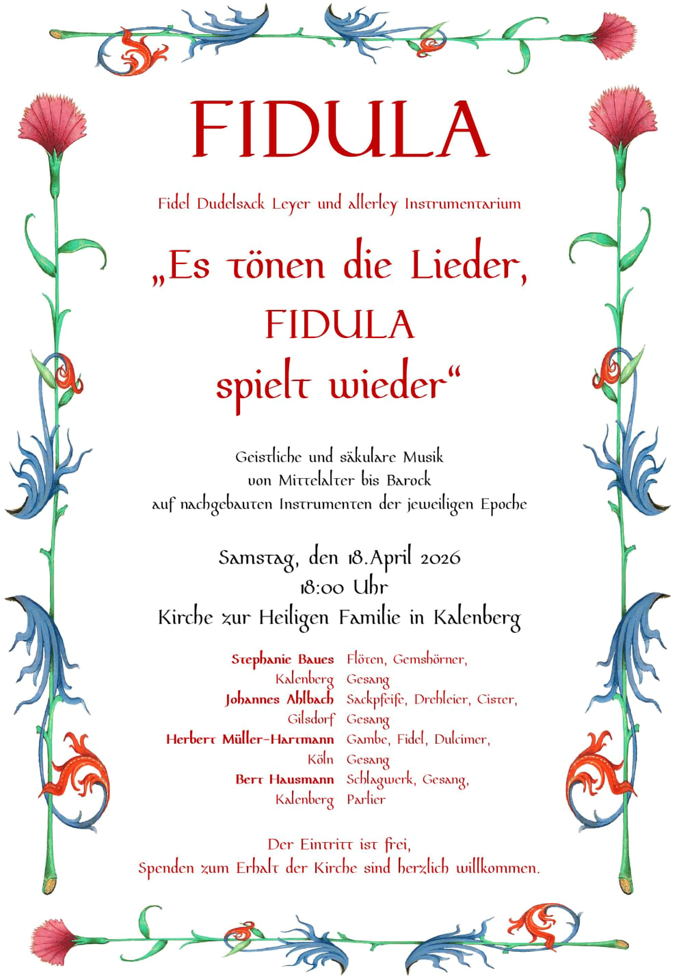 Mit diesem Plakat machen die Organisatoren Werbung für das Konzert, das am Samstag, 18. April, um 18 Uhr in der Kalenberger Kirche beginnt. Foto: Veranstalter/pp/Agentur ProfiPress