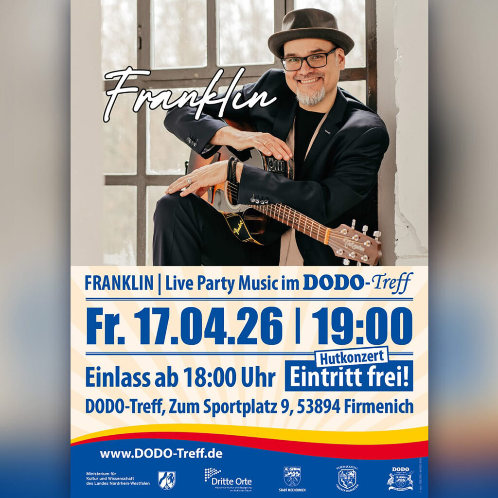 Der Musiker Franklin wird am Freitag, 17. April, um 19 Uhr sein Talent auf der Bühne des DODO-Treffs zeigen. Grafik: DODO/pp/Agentur ProfiPress