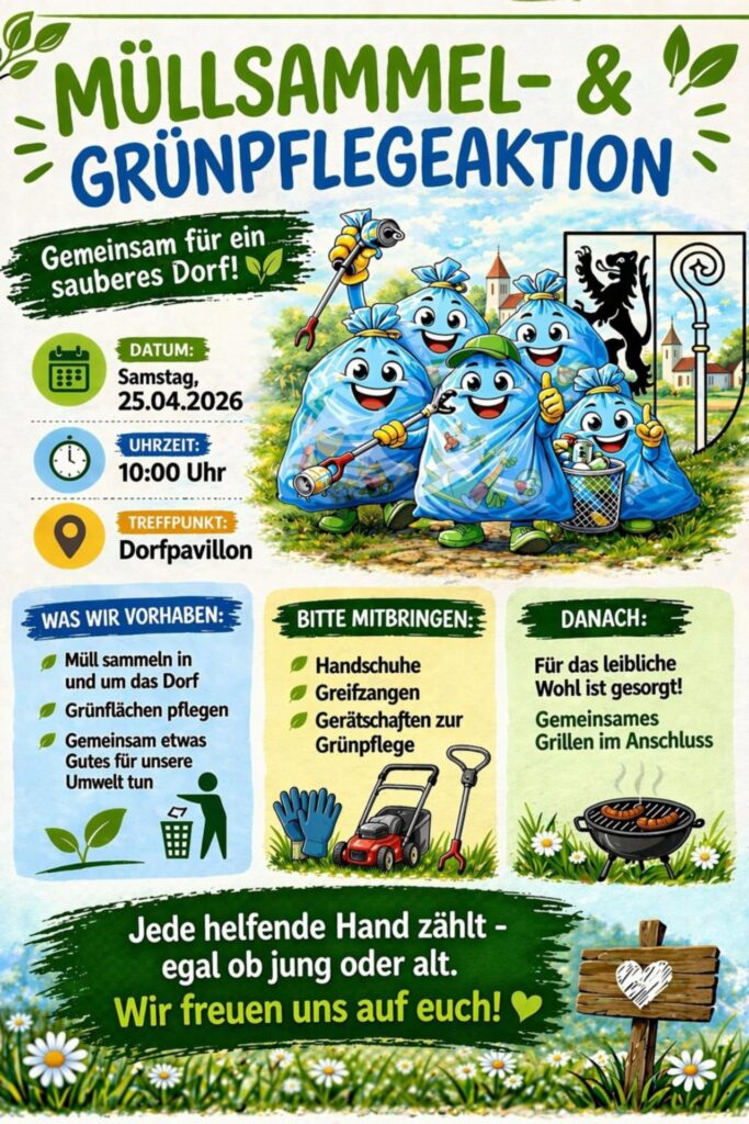 Jede helfende Hand ist gefragt bei der Müllsammel- und Grünpflegeaktion am Samstag, 25. April, ab 10 Uhr in Lückerath. Grafik: Veranstalter/pp/Agentur ProfiPress