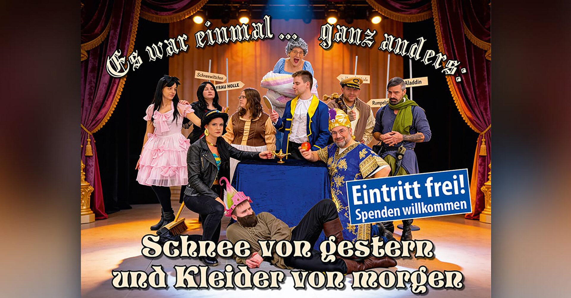 Unter dem Motto âSchnee von gestern und Kleider von Morgenâ wird das Ensemble âThe BĂMâ am Samstag 18., und Sonntag, 19. April, im DODO-Treff Firmenich-Obergartzem angestaubte MĂ€rchen in neuem Glanz auffĂŒhren. Grafik: DODO/pp/Agentur ProfiPress